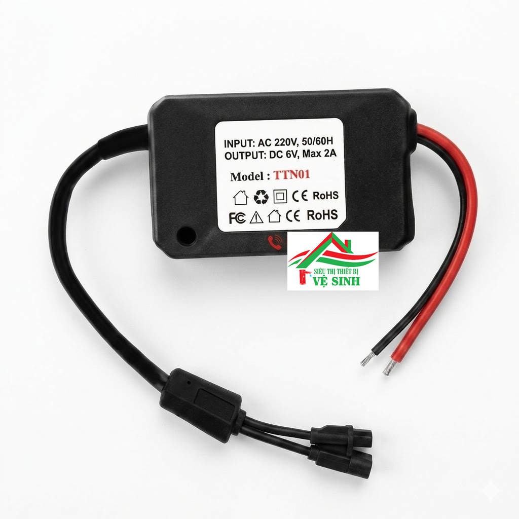 Bộ Nguồn Biến Áp Phổ Thông 220VAC/6VDC (Model TTN01) – Linh Kiện LASTING Thay Thế Tương Thích Thiết Bị Âm Tường INAX 30SM